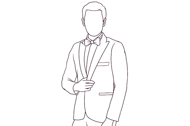 Businessman with bow tie hand drawn style vector illustration