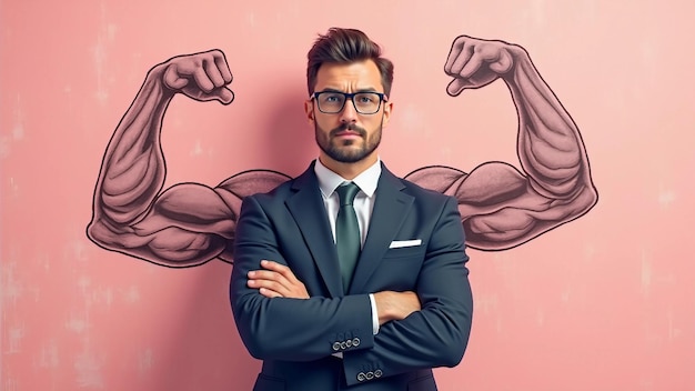 Vector businessman with chalk strength confidence empowerment