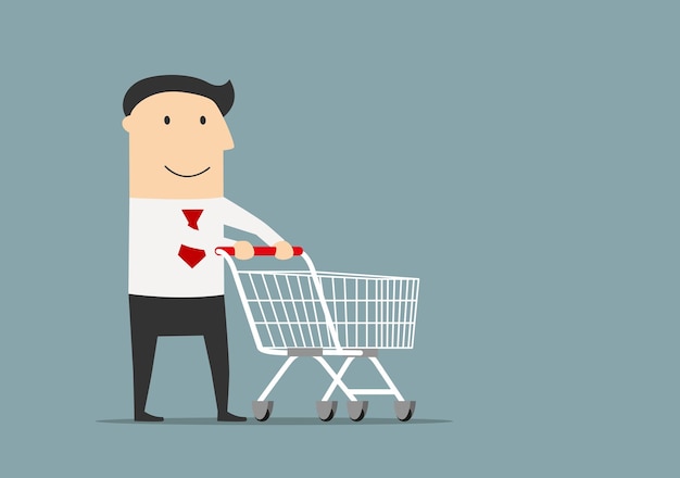 Vector businessman with empty shopping cart