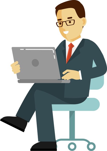 Vector businessman with notebook sitting on swivel chair