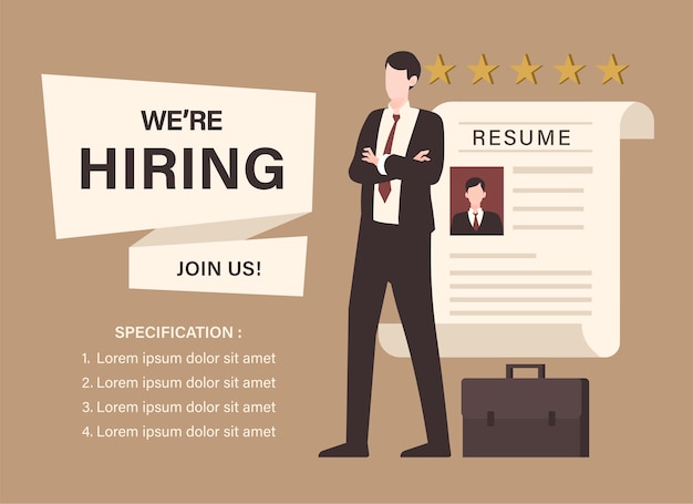 Businessman with resume illustration. Staffing and recruiting business concept