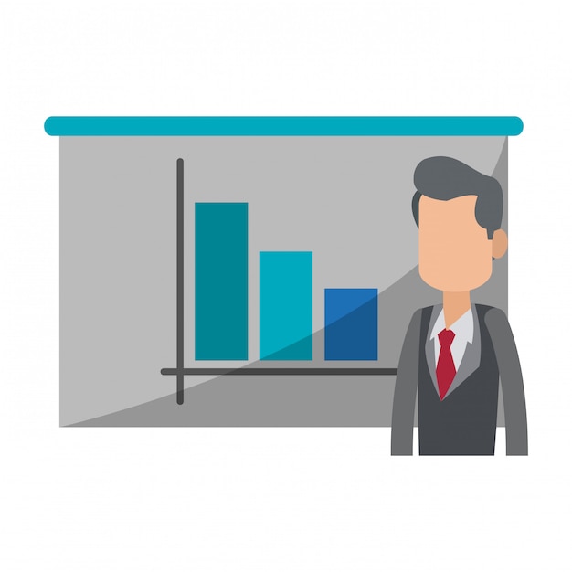 businessman with statistics graph on whiteboard