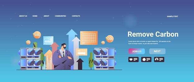 businessman with upward arrows remove carbon dioxide capture and storage responsibility of co2 emission environment strategy sustainable ESG development horizontal copy space vector illustration