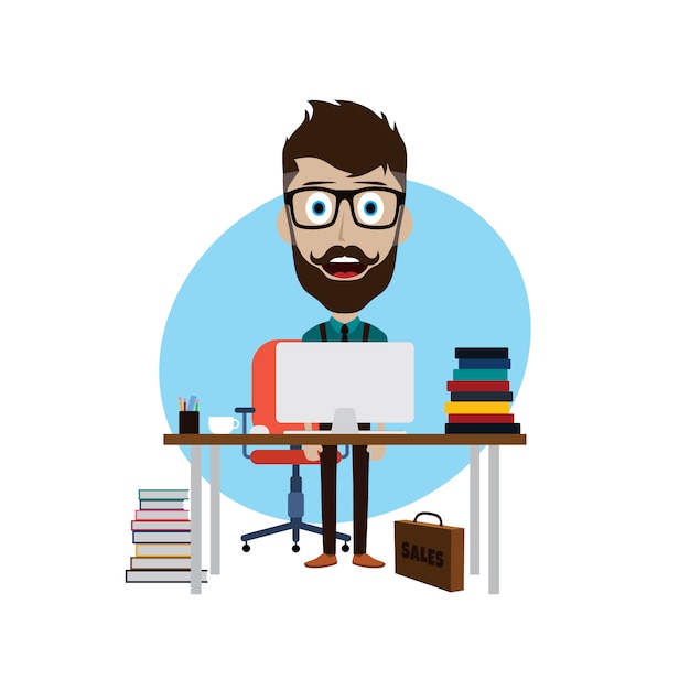 businessman working behind office desk vector art