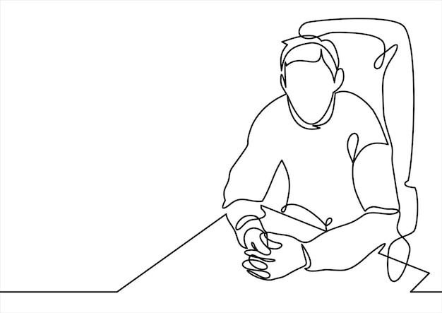 Businessman Working at Office Table continuous line drawing