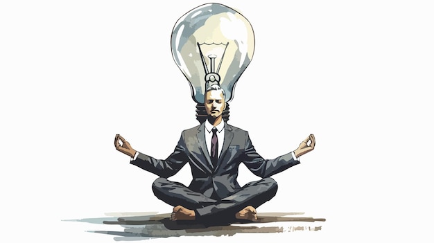 Businessman Yoga Lotus Pose Inside Light Bulb