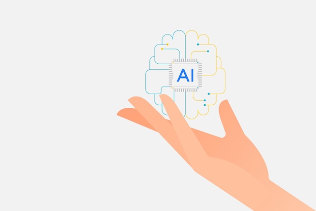 Businessmans hand touch or show on virtual AI brain or computer chip by AI technology concept