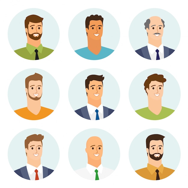 Businessmen flat avatars set with smiling face