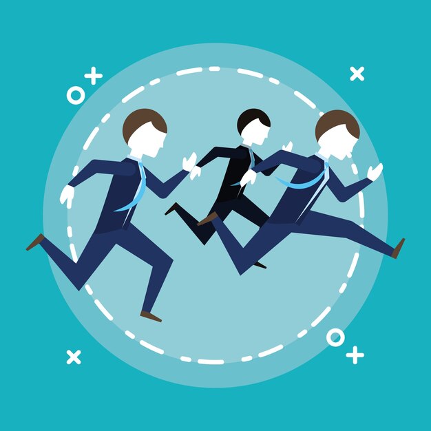 businessmen running over blue background, colorful design. vector illustration