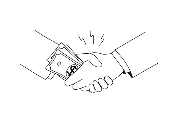 Businessmen shake hands give bribe