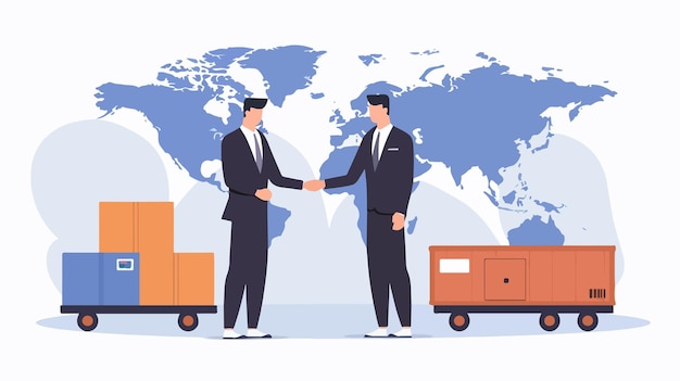 Vector businessmen shaking hands making cargo insurance agreement