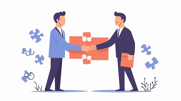 Vector businessmen shaking hands with folders in office setting