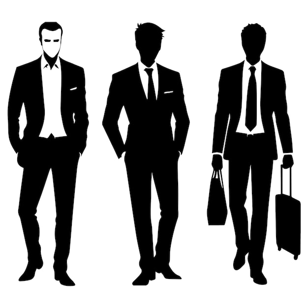 Businessmen Vector Silhouette Black Color Illustration