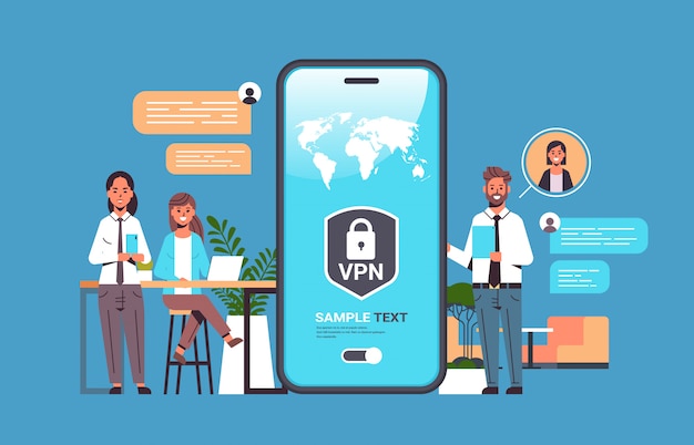 businesspeople using virtual private network vpn for communication cyber security privacy concept