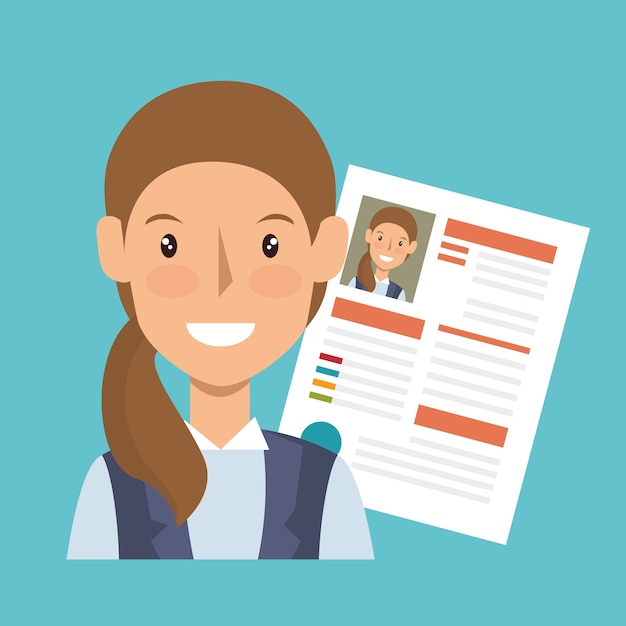 businesswoman character avatar with cv icon