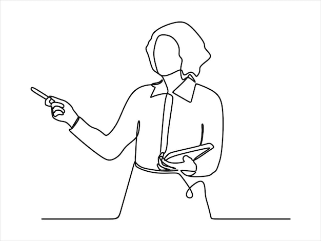 businesswoman doing presentation continuous line art