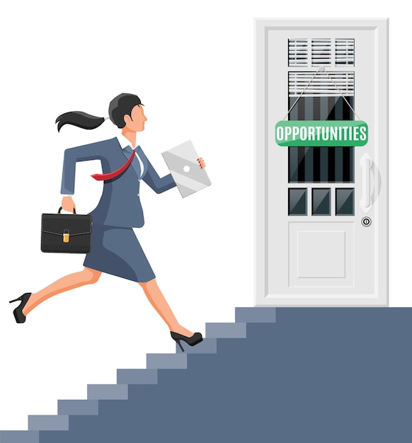 Businesswoman in front of closed door