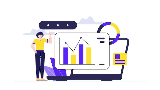 A businesswoman is presentation about business increase with graphs and charts in a modern and creative coworking space