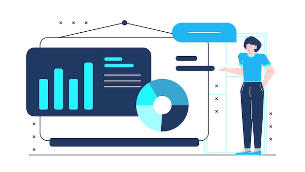 Vector a businesswoman is presenting about business increase with diagram and graph