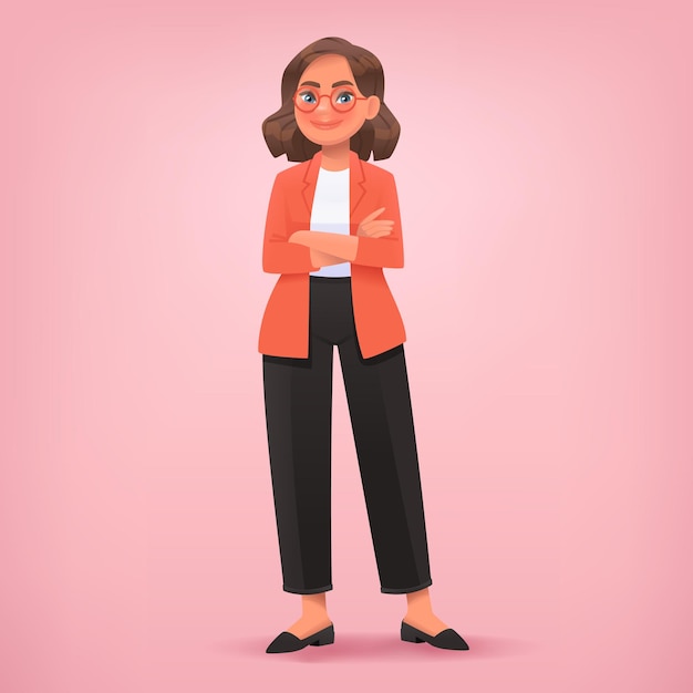 Businesswoman on a pink background Nice woman in glasses posing Character for the project