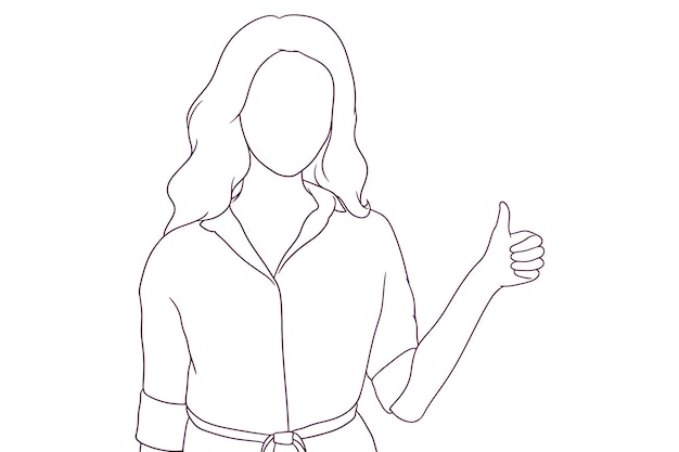 Businesswoman show her thumbs up hand drawn style vector illustration