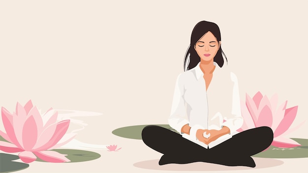 Businesswoman Sitting in Lotus Flower Position