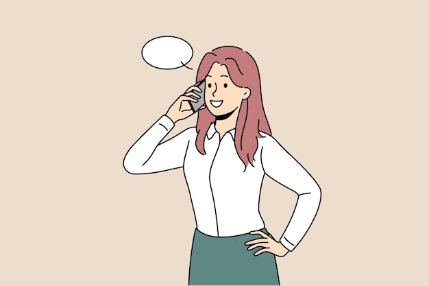 Businesswoman talk on cellphone with client