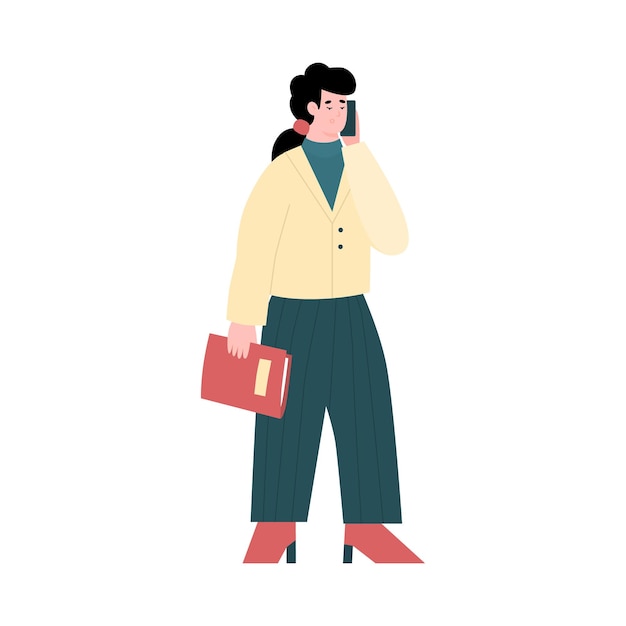 Businesswoman talking on mobile phone a flat vector illustration