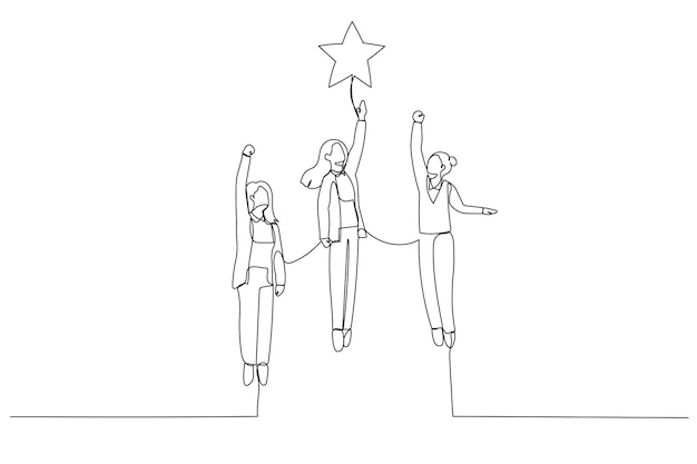 Businesswoman team up to stars Metaphor for winning business team