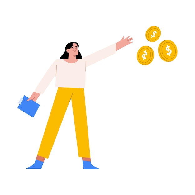 Businesswoman with money coins