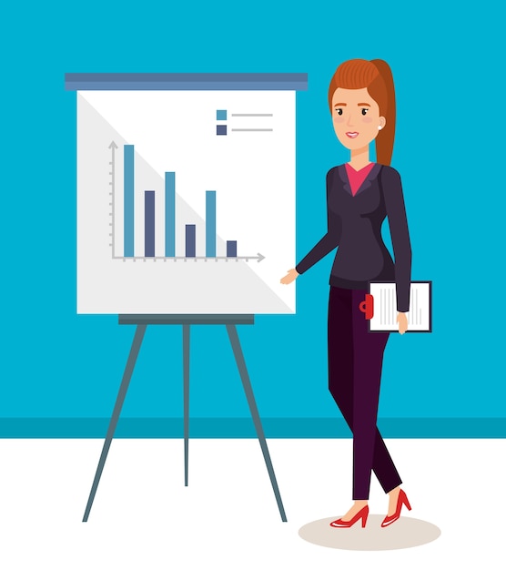 businesswoman with paperboard training 