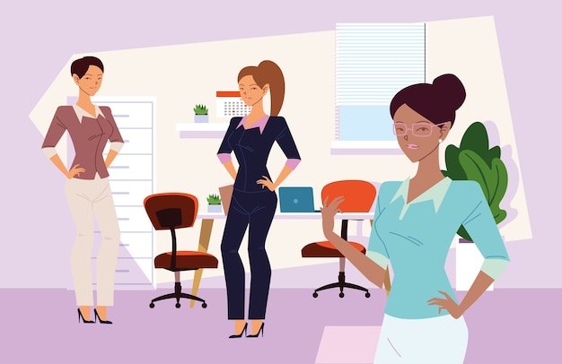 Businesswomen cartoons at office with desk design, business management and corporate theme 