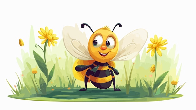 Busy Bee at Work Cartoon Vector Illustration Isolated