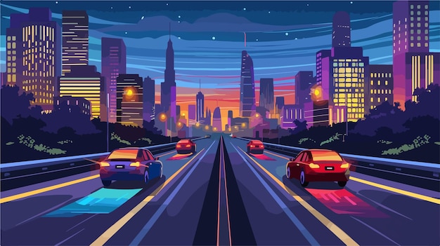 Busy Highway Traffic Vector Illustration