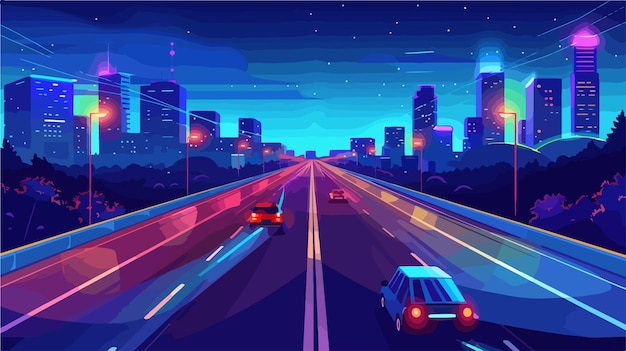 Vector busy highway traffic vector illustration