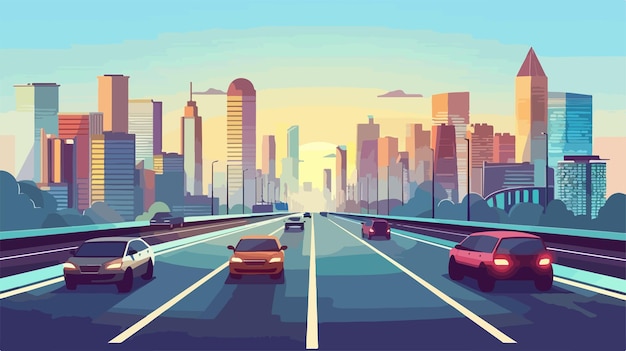 Busy Highway Traffic Vector Illustration