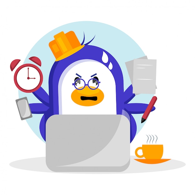 Busy Multitasking Penguin Vector Illustration