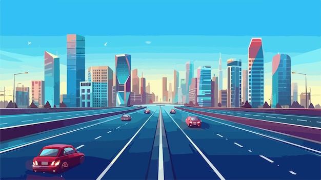 Busy Traffic on Highway Vector Illustration