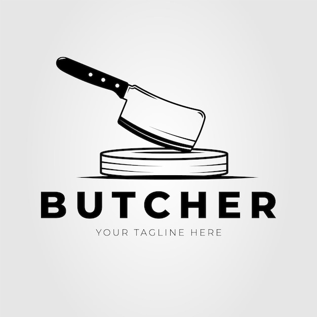 Butcher knife and cutting board logo vector illustration design