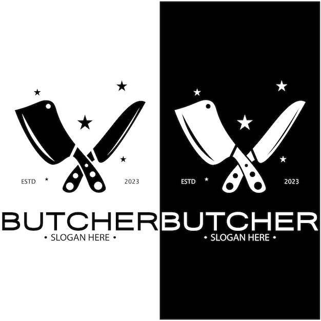 butcher knife vintage logo illustration,chef knife logo template,for business,badges,restaurants