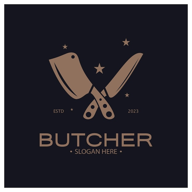 butcher knife vintage logo illustration,chef knife logo template,for business,badges,restaurants,