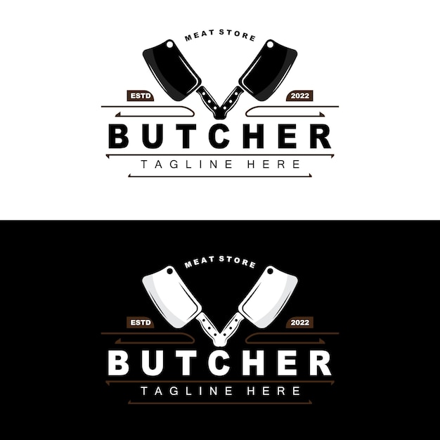 Butcher logo design Knife Cutting Tool Vector Template Product Brand Illustration Design For Butcher Farm Butcher Shop