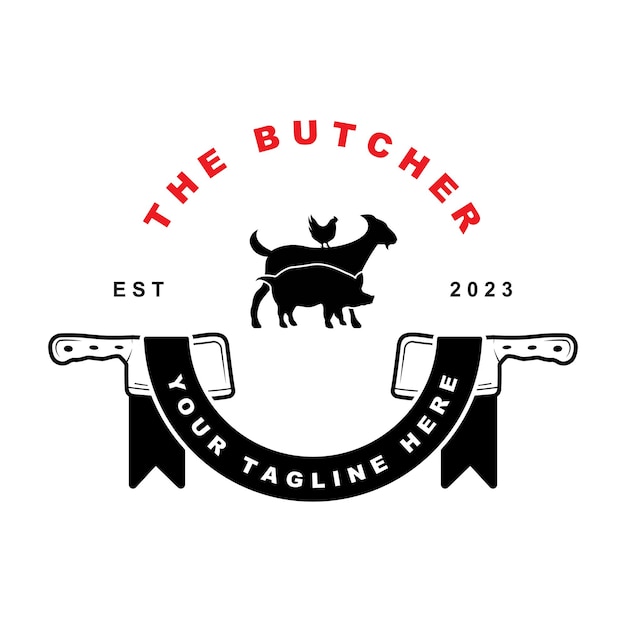 Butcher logo vector with slogan template