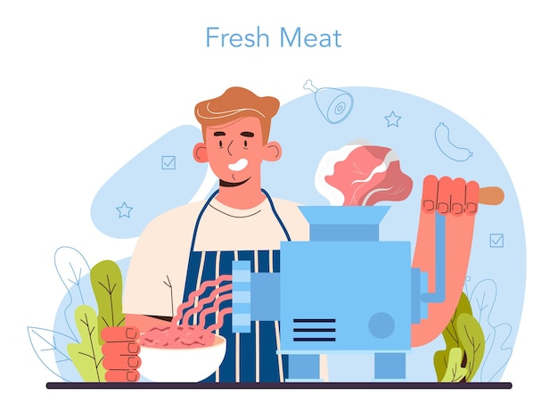 Butcher or meatman concept fresh meat and semifinished products