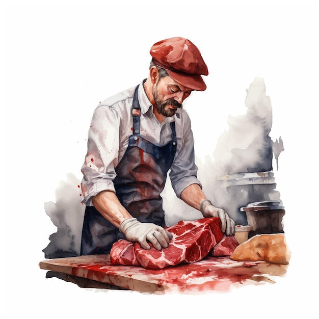 Butcher watercolor painting ilustration