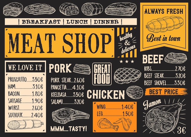 Butchery products menu meat sketch chalkboard