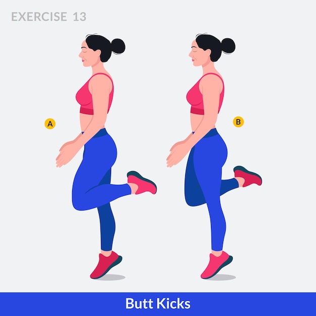 Butt Kicks exercise Woman workout fitness aerobic and exercises