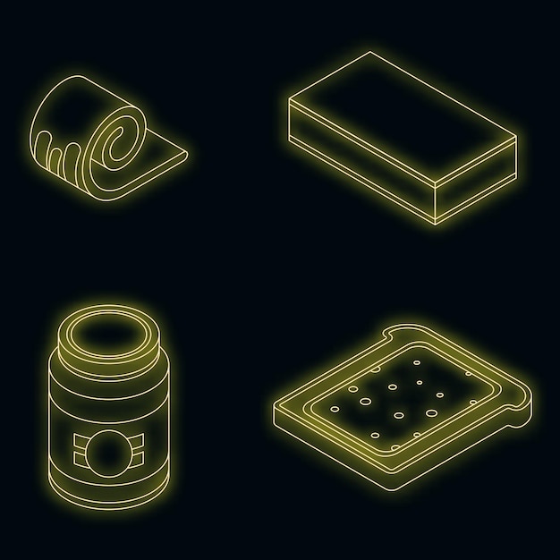 Butter icons set vector neon