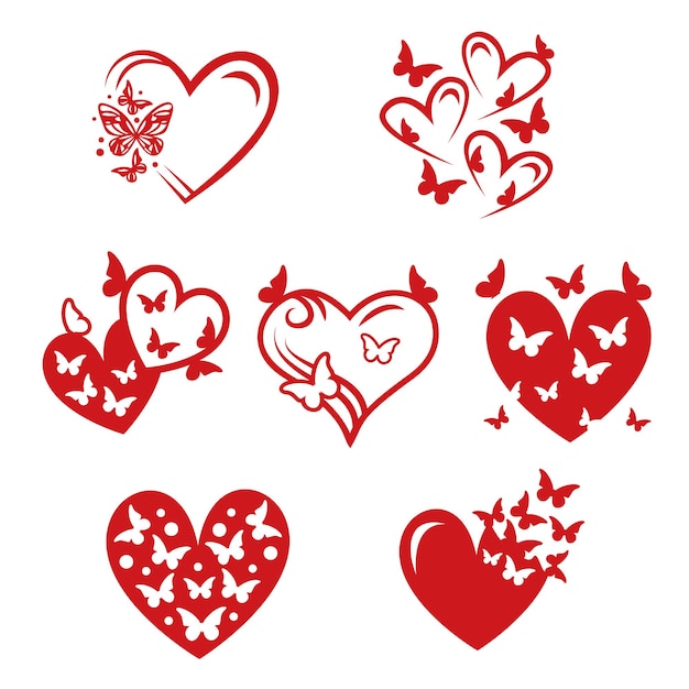 butterflies Heart Vector Set Design