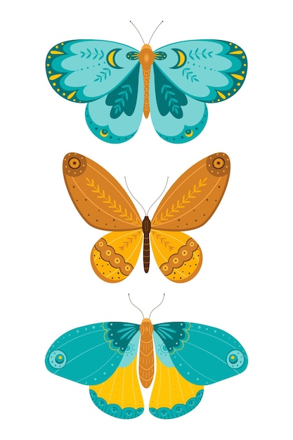 Butterflies set in hand drawing style A variety of butterflies on a white background Vector illustration